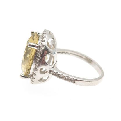 LUCAS LAMETH 925 Sterling Silver Real Citrine & White Topaz Ring Size 7.75