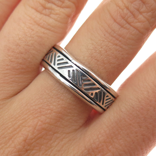 925 Sterling Silver Vintage Ornate Rotating Band Oxidized Ring Size 10.25