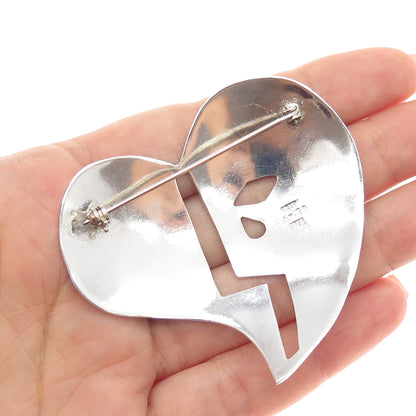 925 Sterling Silver Vintage Mexico Modernist Heart Pin Brooch