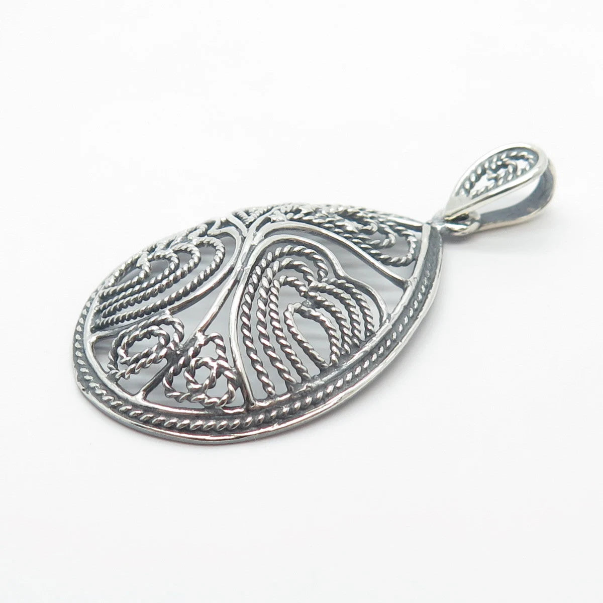 925 Sterling Silver Vintage Twisted Heart Teardrop Pendant