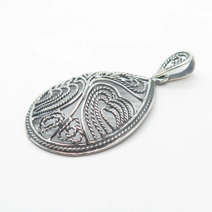 925 Sterling Silver Vintage Twisted Heart Teardrop Pendant