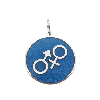 925 Sterling Silver Blue Enamel Male & Female Symbol Minimalist Charm Pendant