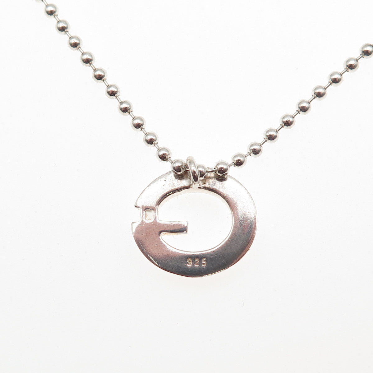 925 Sterling Silver Vintage C Z Letter G Initial Ball Beaded Chain Necklace 16"