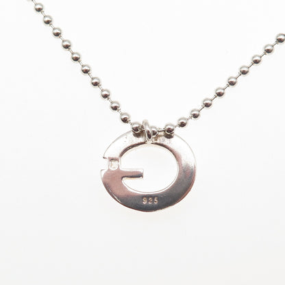 925 Sterling Silver Vintage C Z Letter G Initial Ball Beaded Chain Necklace 16"
