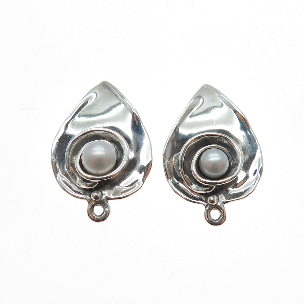 HAGIT GORALI Sterling Silver Vintage Israel Real Pearl Modernist Jacket Earrings