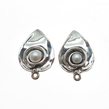 HAGIT GORALI Sterling Silver Vintage Israel Real Pearl Modernist Jacket Earrings