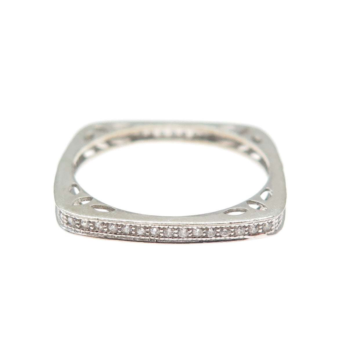 925 Sterling Silver Round-Cut C Z Eternity Stackable Square Band Ring Size 8.75