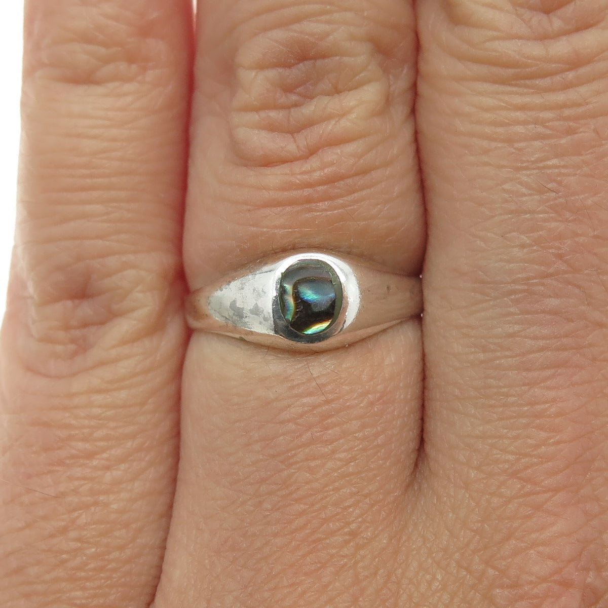 925 Sterling Silver Vintage Real Abalone Shell Ring Size 6