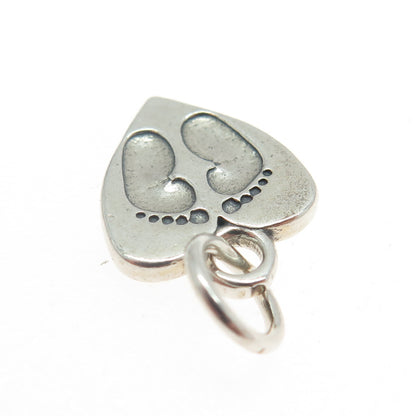 SUNDANCER 925 Sterling Silver Vintage Footprints Heart Minimalist Charm Pendant