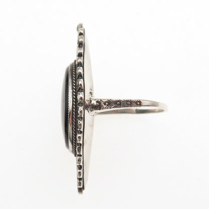 925 Sterling Silver Antique Art Deco Real Black Onyx & Marcasite Ring Size 6.5