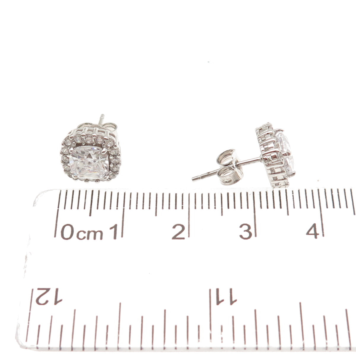925 Sterling Silver Cushion & Round-Cut C Z Stud Earrings