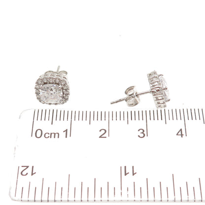 925 Sterling Silver Cushion & Round-Cut C Z Stud Earrings