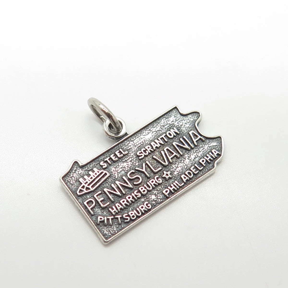 925 Sterling Silver Vintage "Pennsylvania" State Map Charm Pendant