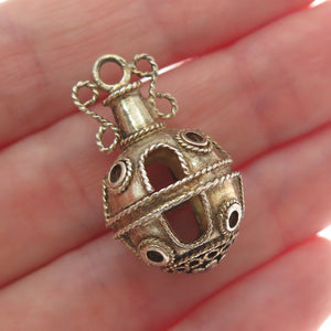 925 Sterling Silver Gold Plated Vintage Mexico Mayan Jar 3D Charm Pendant