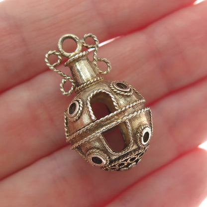 925 Sterling Silver Gold Plated Vintage Mexico Mayan Jar 3D Charm Pendant