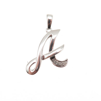 925 Sterling Silver Real Round-Cut Diamond Letter A Initial Charm Pendant