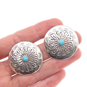 Old Pawn 925 Sterling Silver Vintage Turquoise Snake Eye Concho Tribal Earrings