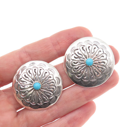 Old Pawn 925 Sterling Silver Vintage Turquoise Snake Eye Concho Tribal Earrings