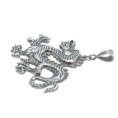 ONE OF A KIND 925 Sterling Silver Vintage Royal Dragon Oxidized Pendant