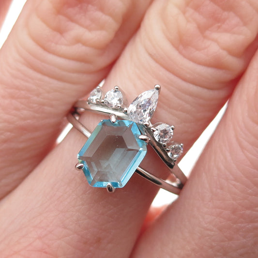 925 Sterling Silver Blue & White C Z Ring Size 7