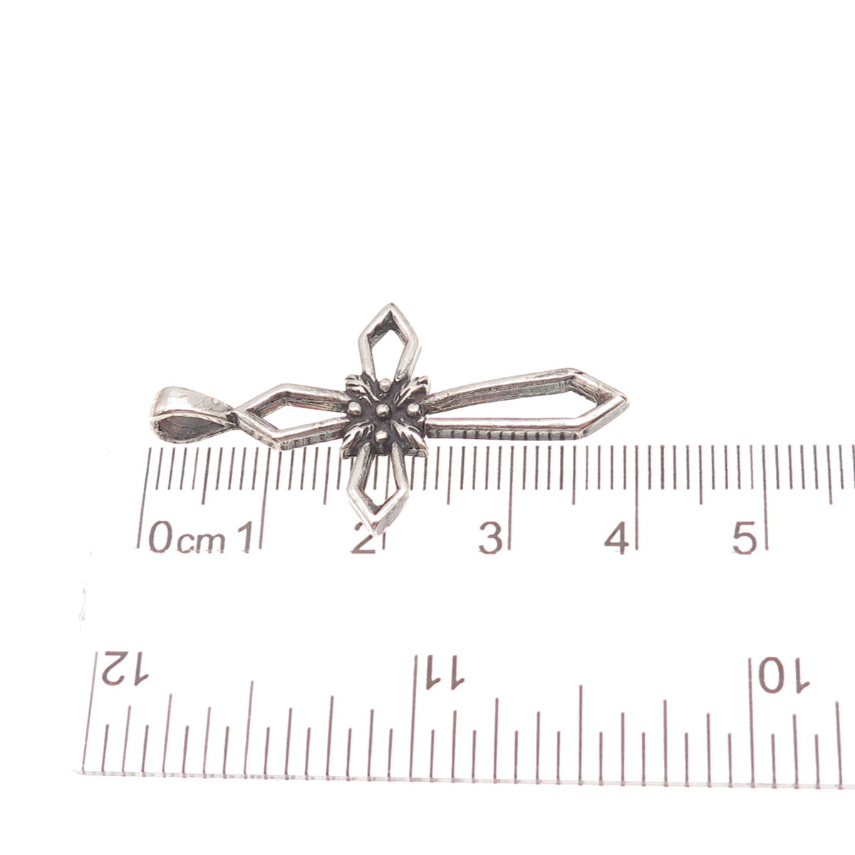 Sunwest 925 Sterling Silver Vintage Floral Cross Oxidized Charm Pendant