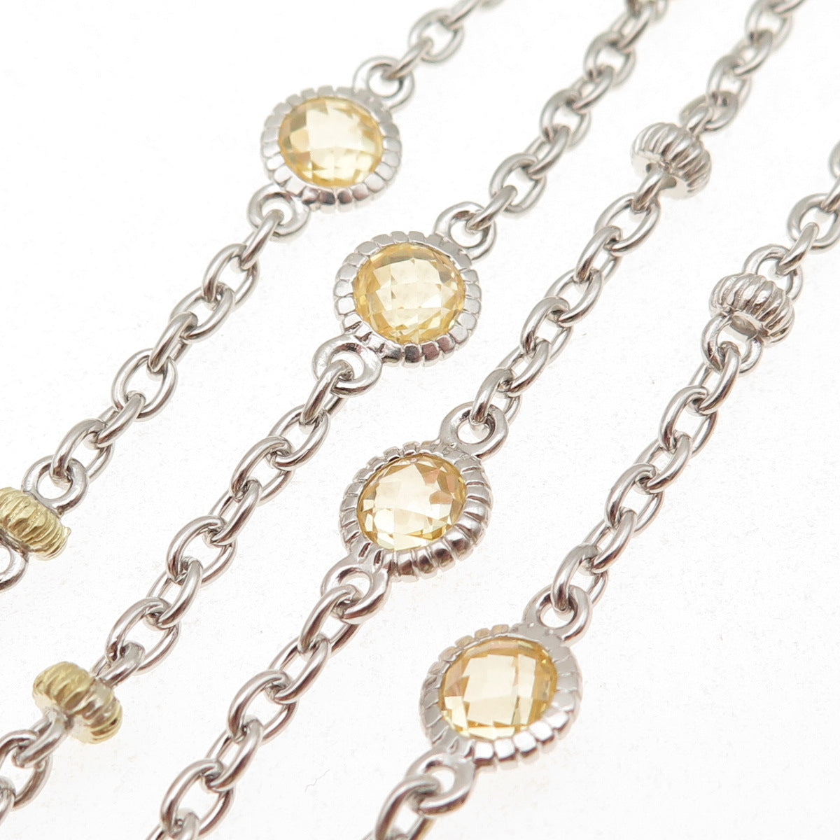 JUDITH RIPKA 925 Sterling Silver 18K Gold Canary C Z Station Chain Necklace 16"