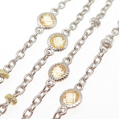 JUDITH RIPKA 925 Sterling Silver 18K Gold Canary C Z Station Chain Necklace 16"