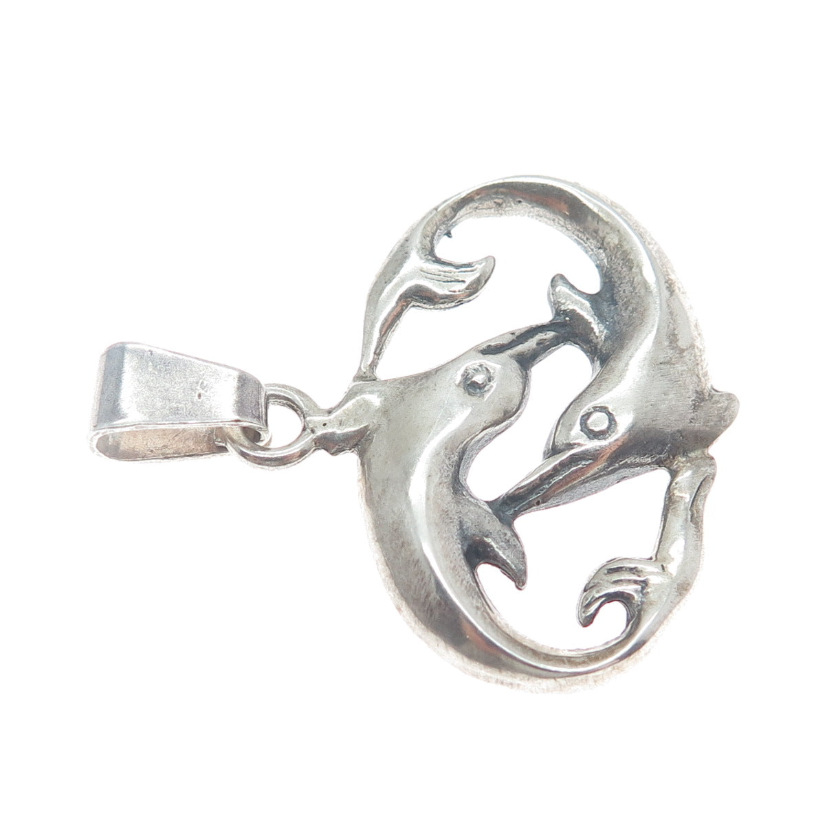 925 Sterling Silver Vintage Couple of Dolphins Friendship Oxidized Pendant