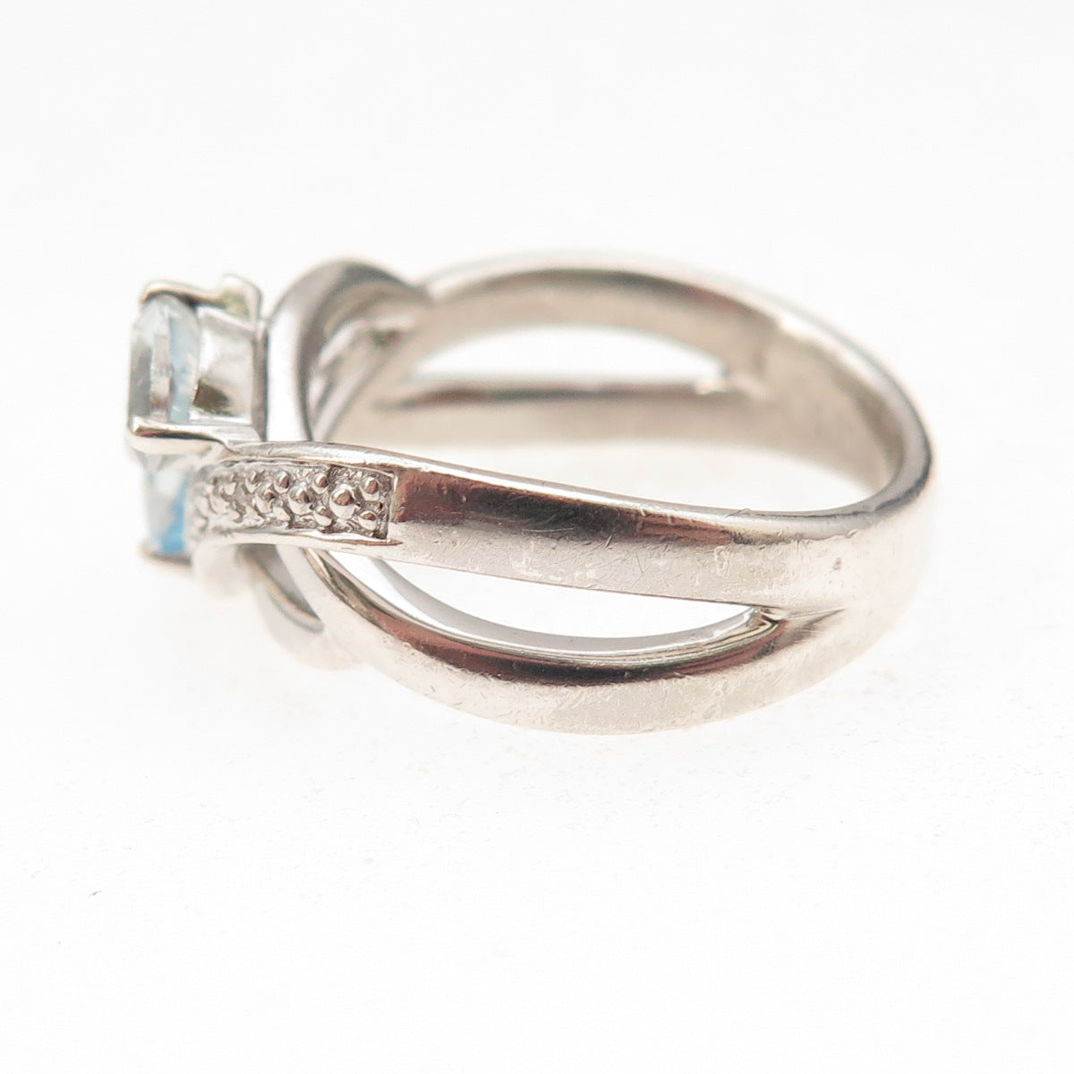 Felicia Design 925 Sterling Silver Real Diamond & Blue Topaz Ring Size 7