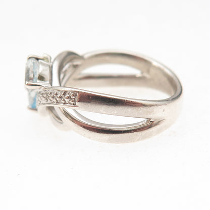 Felicia Design 925 Sterling Silver Real Diamond & Blue Topaz Ring Size 7