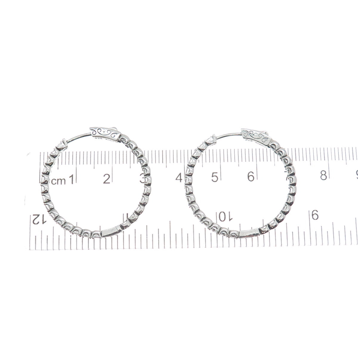 KLEO 925 Sterling Silver Round-Cut C Z In & Out Hoop Earrings