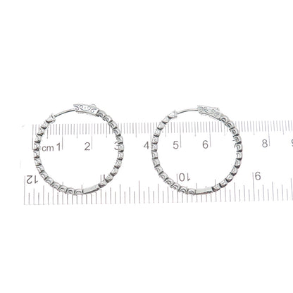 KLEO 925 Sterling Silver Round-Cut C Z In & Out Hoop Earrings