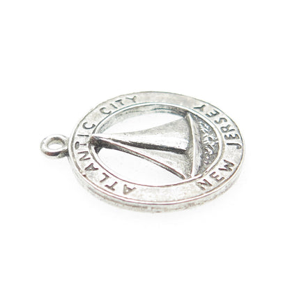 925 Sterling Silver Vintage Atlantic City New Jersey Sailboat Round Pendant