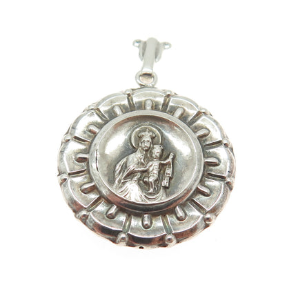 900 Silver Antique Art Deco St. Mary & Jesus Religious Medal Pendant