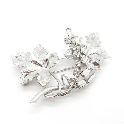 925 Sterling Silver Vintage Carl Art Rhinestone Leaves Pin Brooch