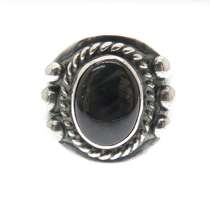 925 Sterling Silver Vintage Real Picture Sapphire Gemstone Beaded Ring Size 10.5