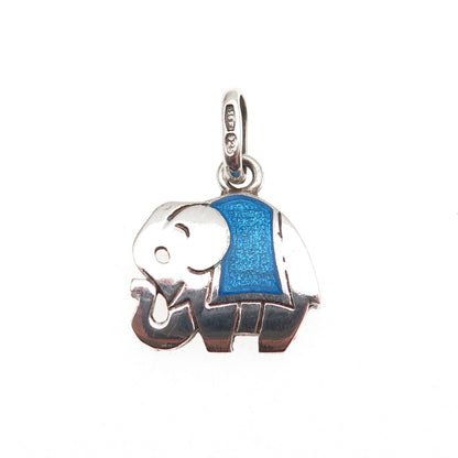 925 Sterling Silver Vintage Italy Enamel Elephant Charm Pendant