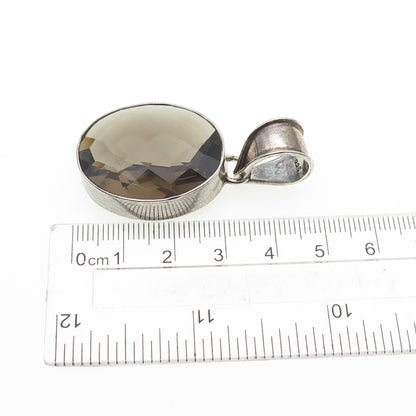925 Sterling Silver Vintage Real Oval-Cut Smoky Quartz Oxidized Pendant