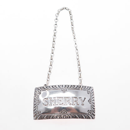 Stieff Williamsburg Restoration 925 Sterling Antique Art Deco Sherry Bottle Tag