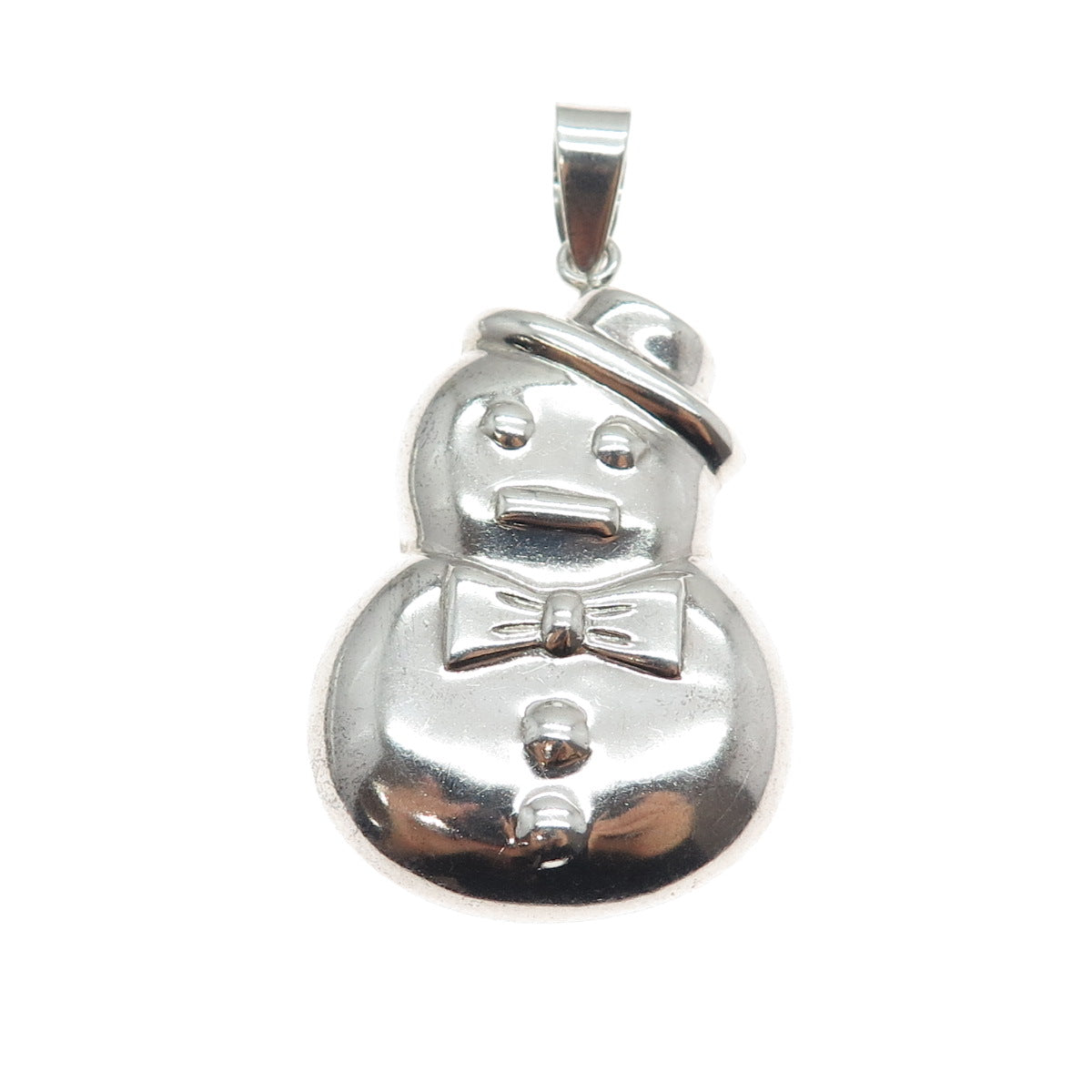 925 Sterling Silver Vintage Snowman Puffy Pendant