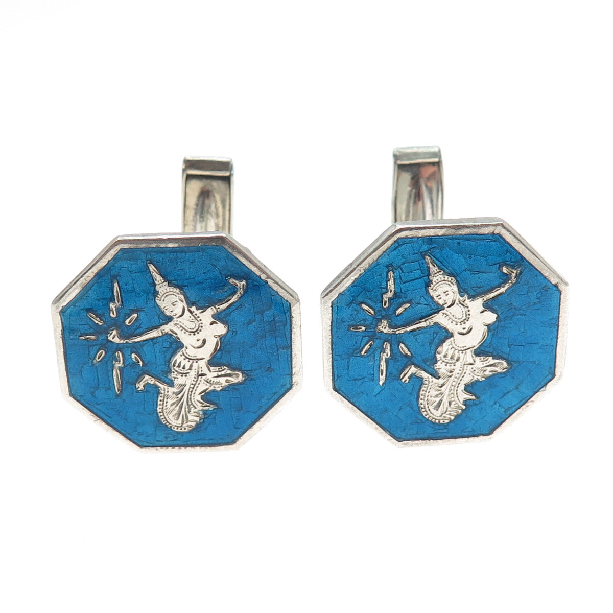 925 Sterling Silver Antique Siam Enamel Hindu Goddess Cufflinks