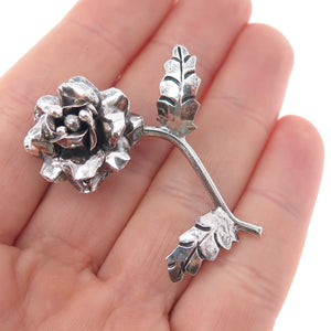 925 Sterling Silver Vintage Mexico Rose Flower Oxidized Pin Brooch