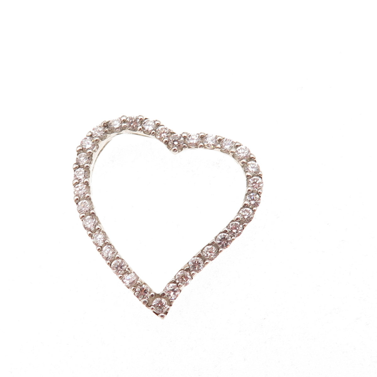 925 Sterling Silver Round-Cut C Z Heart Slide Charm Pendant