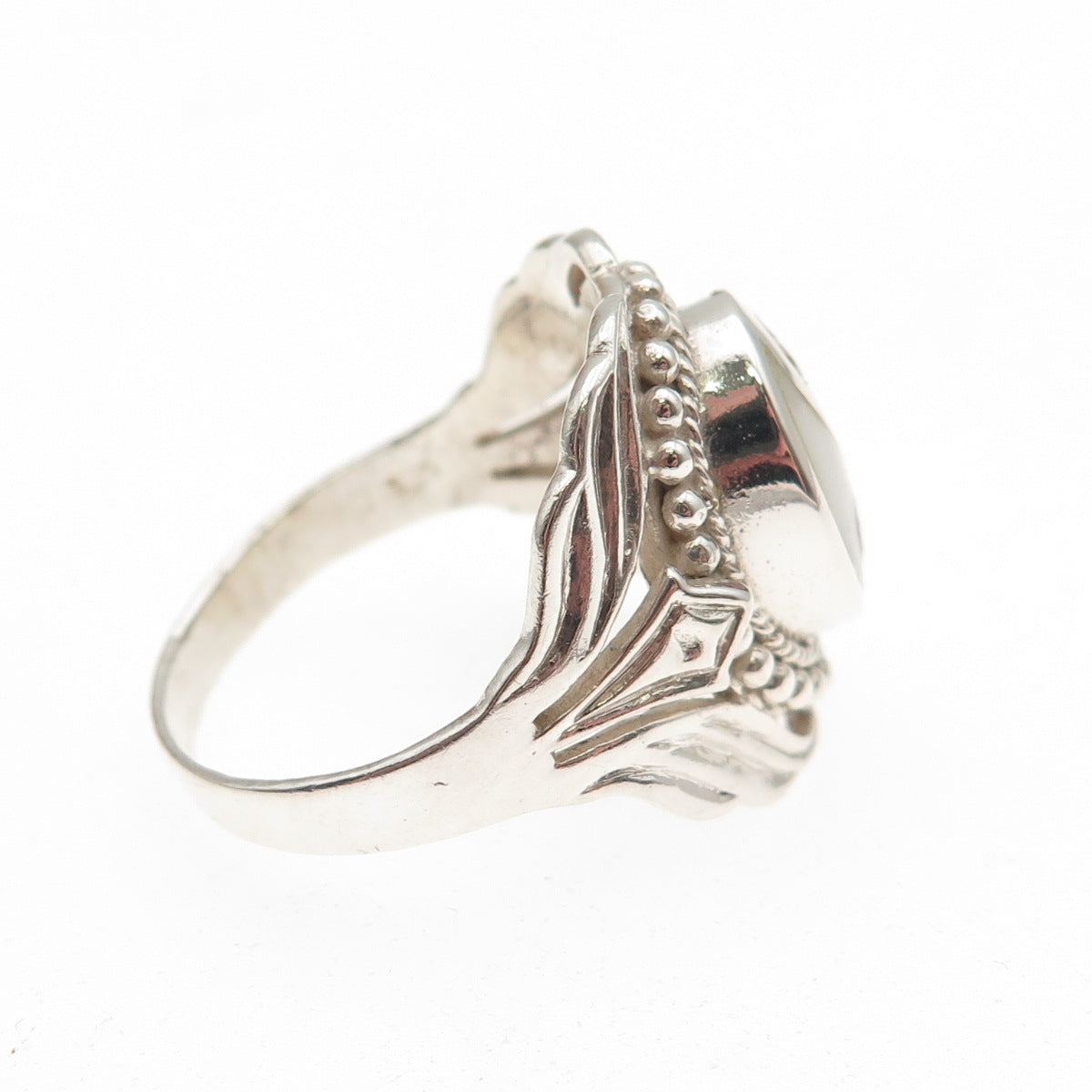 925 Sterling Silver Vintage Real Black & White Onyx Yin Yang Ring Size 10.25