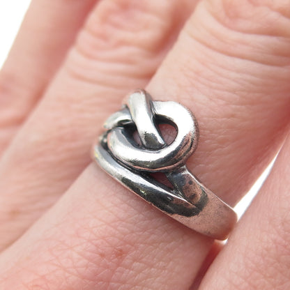 925 Sterling Silver Vintage Modernist Love Knot Oxidized Ring Size 6.5