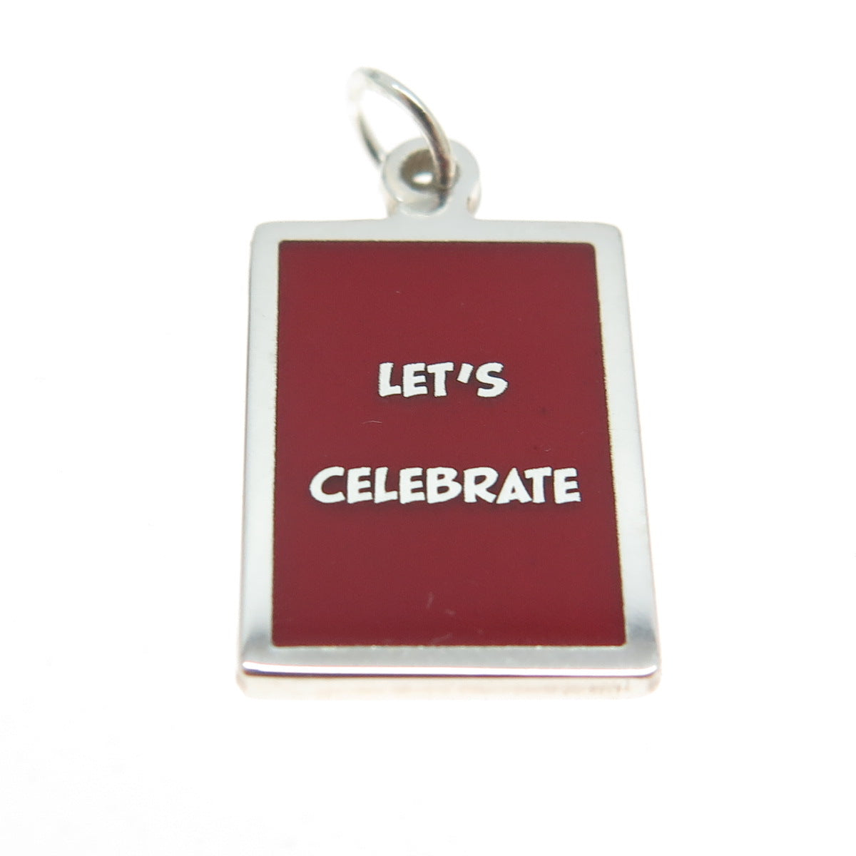 925 Sterling Silver Red Enamel "Let's Celebrate" Minimalist Charm Pendant