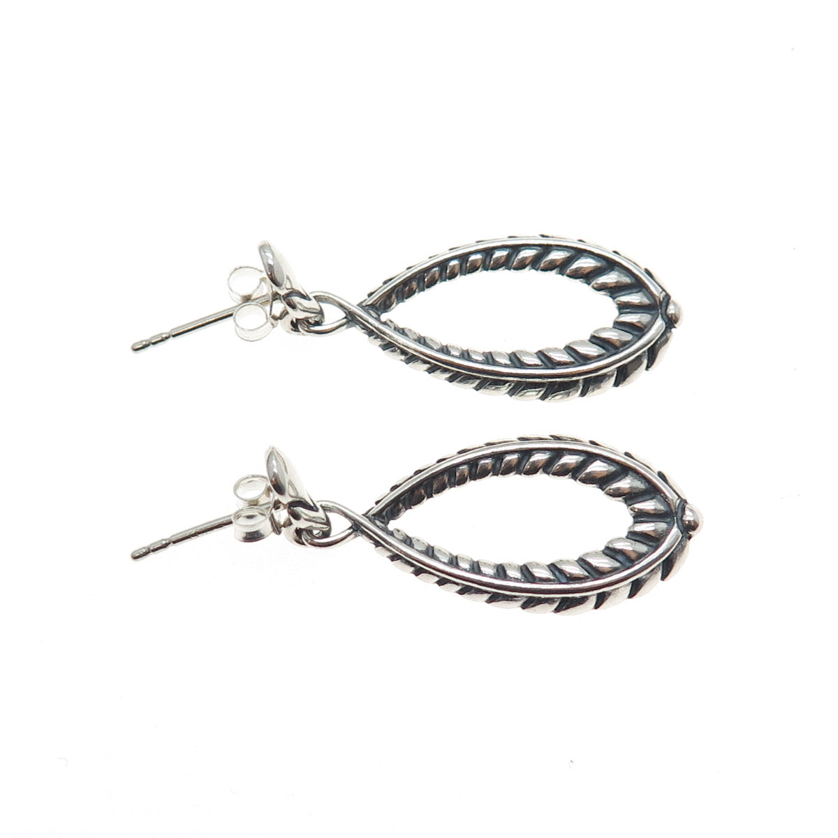 CAROLYN POLLACK American West Sterling Silver Vintage Feather Oxidized Earrings