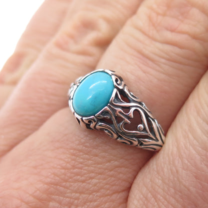 SHUBE 925 Sterling Silver Vintage Real Turquoise Heart Oxidized Ring Size 7.25