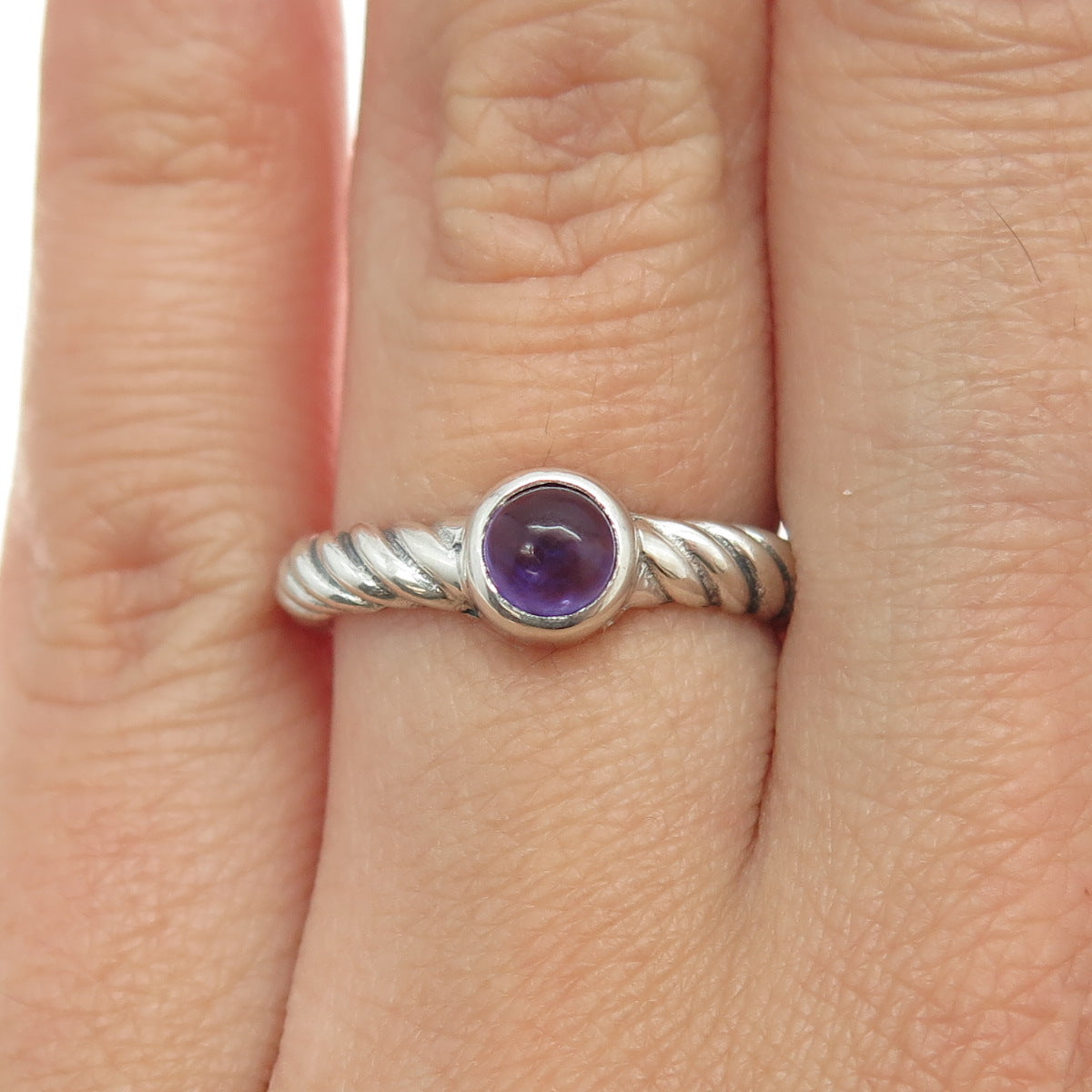 925 Sterling Silver Vintage Real Amethyst Twisted Rope Ring Size 6.5