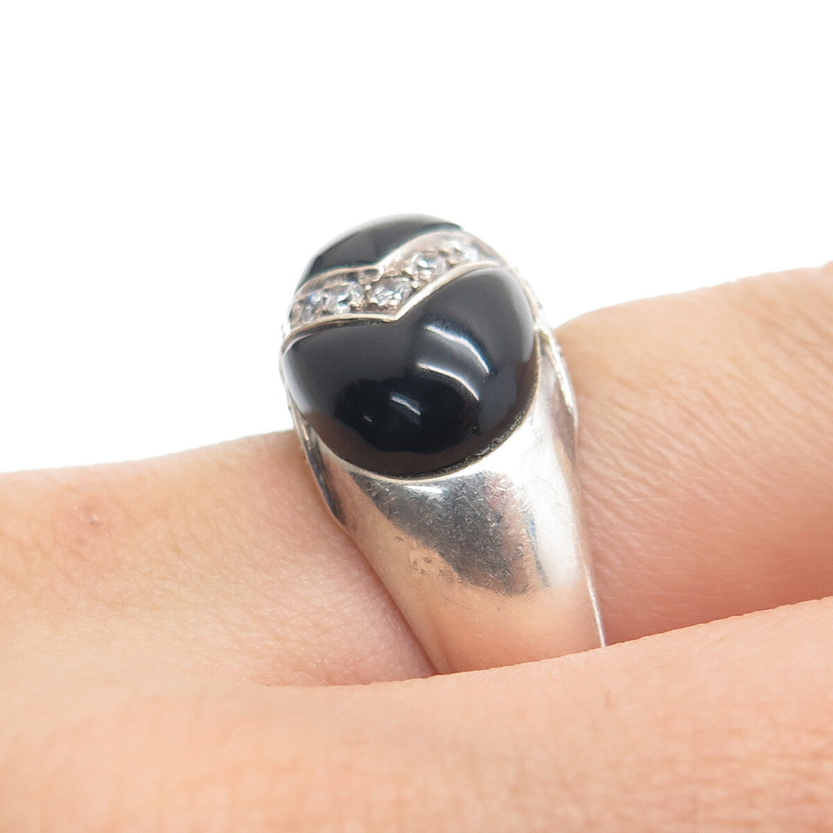 CHAPAL ZENRAY 925 Sterling Silver Vintage Real Black Onyx & C Z Ring Size 9.25